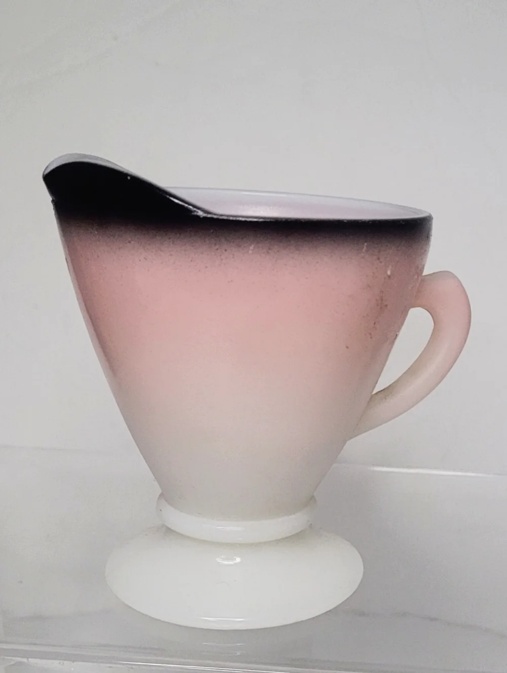 Vintage 1930s Hazel Atlas Ovide Platonite Milk Glass Pink to Black Ombre Creamer